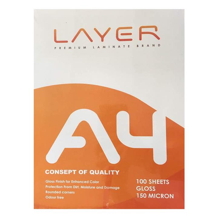 طلق پرس لایر براق مدل 150 میکرون سایز A4 بسته 100 عددی Layer  Glossy Laminatin Film 150 Microns A4 Pack of 100